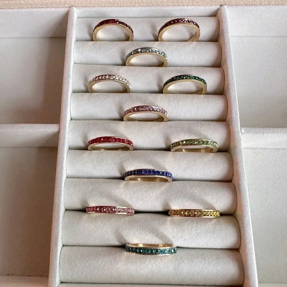Purple Amethyst Colored CZ 18k Gold Stainless Steel Eternity Band Ring February - Picture 6 of 9